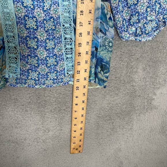 Anthropologie fig & Flower floral sheer blouse balloon sleeve geometric lace M - Picture 4 of 7